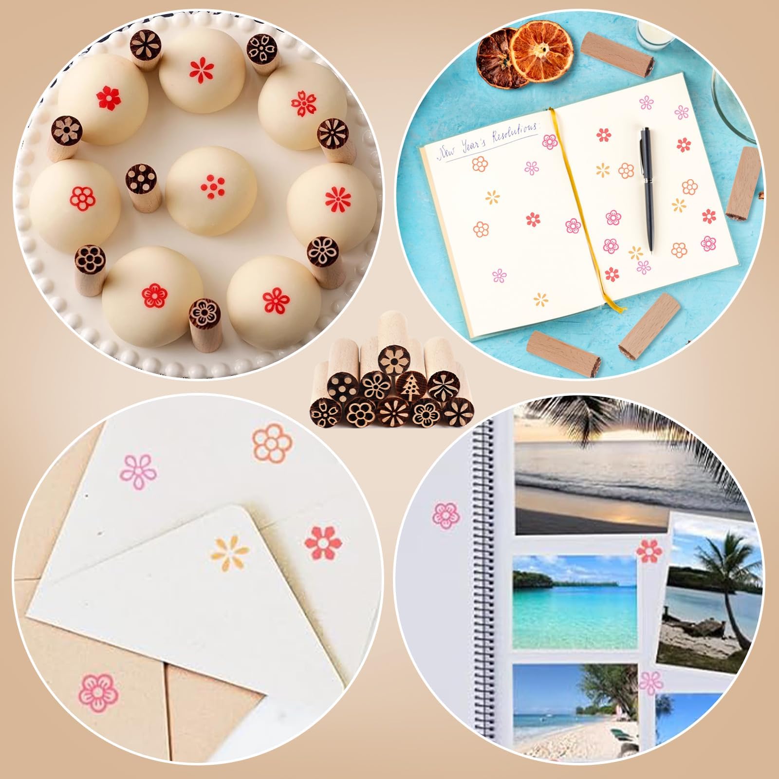 10 Piezas Sellos para Ceramica de Madera Herramientas de Cerámica Sellos Floral Columna Sellos de Madera Natural Sello de Tela Sellos para Arcilla Tarjetas Scrapbooking (10 Estilos)