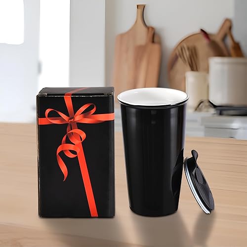 Miniatura 57 de Taza de café de viaje de cerámica, 12 onzas, portátil, taza de viaje con tapa, taza alta de doble pared, vaso para llevar para portavasos de NewDay