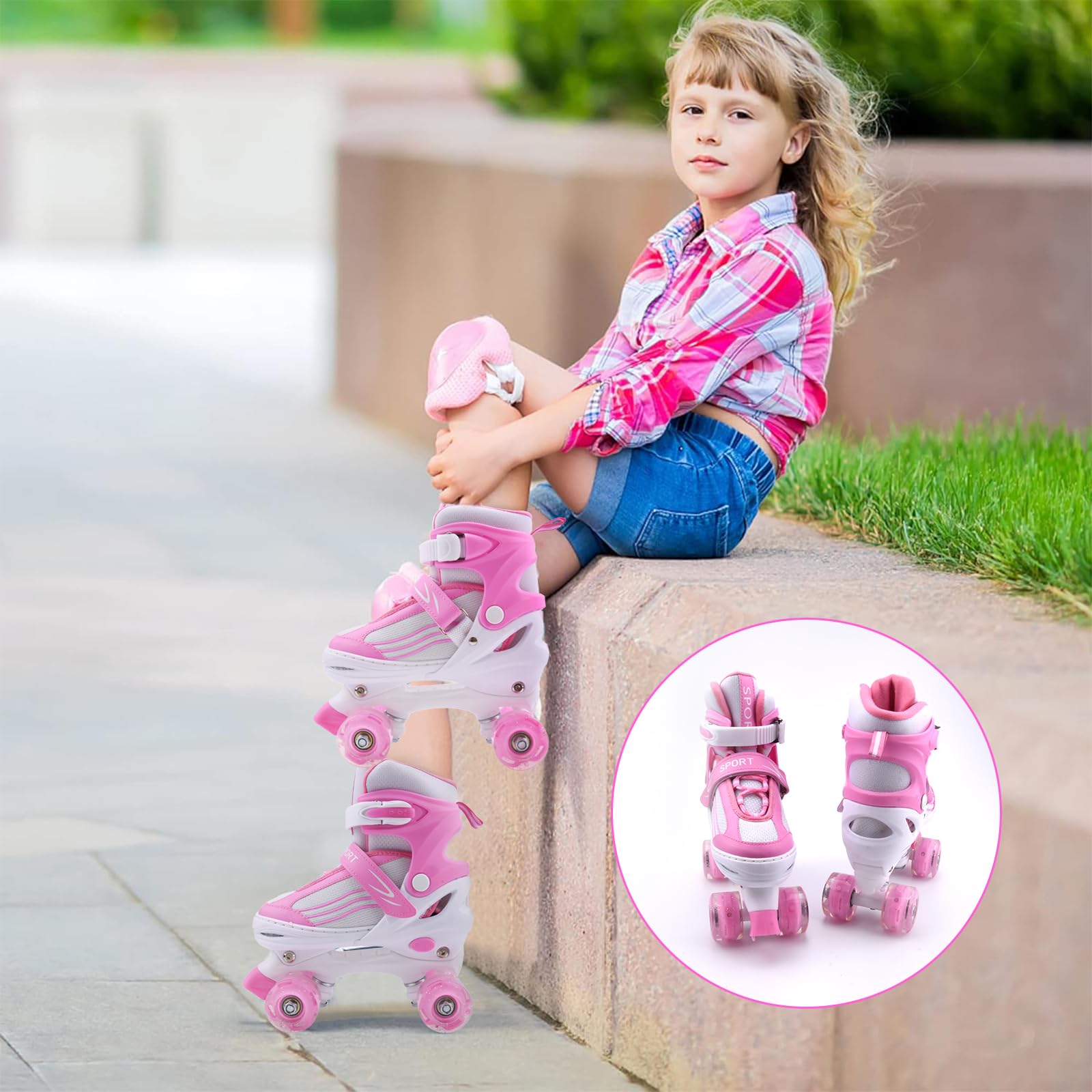 Kinder Rollschuhe für Mädchen Jungen, Rollerskates Größenverstellbar