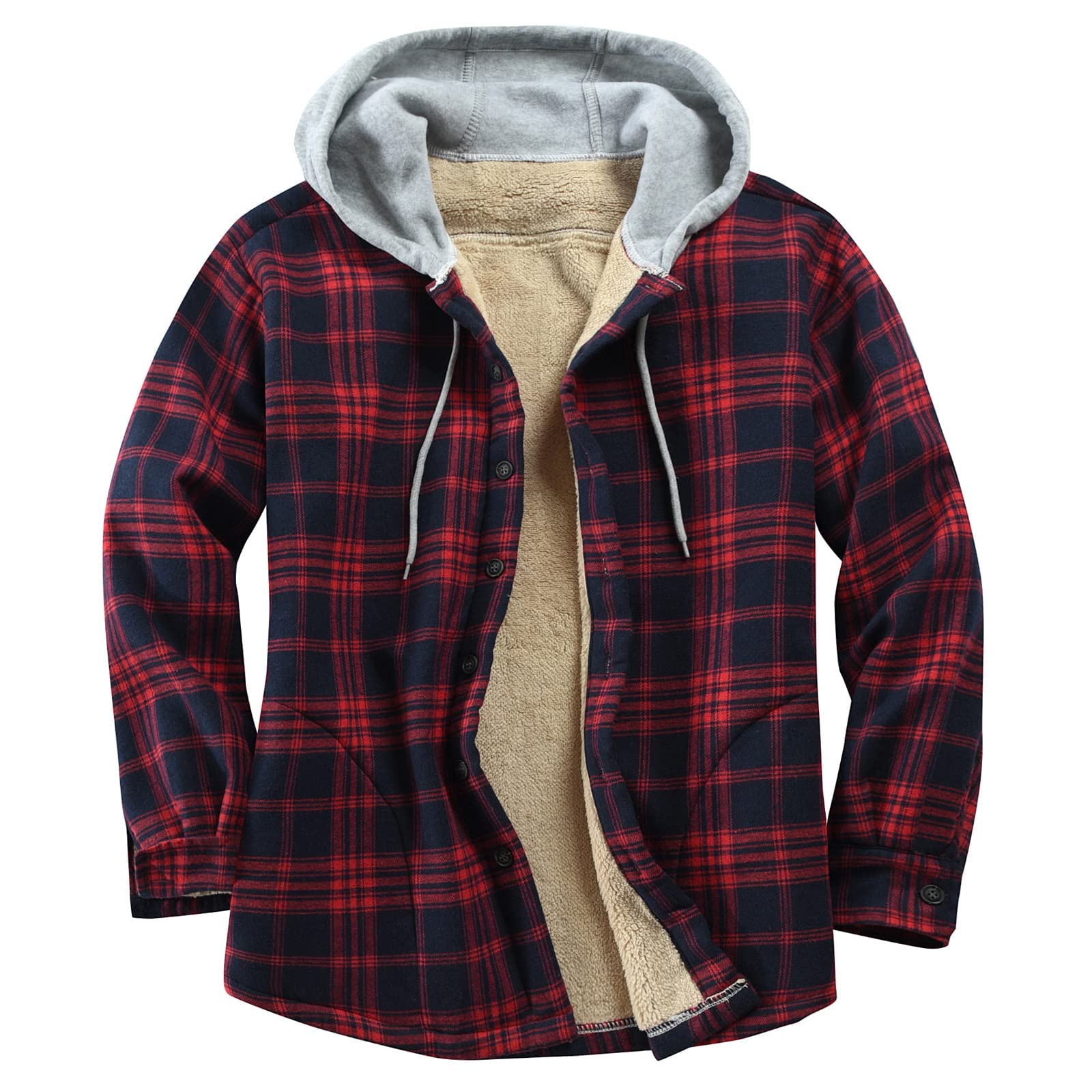 Men's Cotton Plaid Shirt Jacket Fleece Flannel Sherpa Button Down