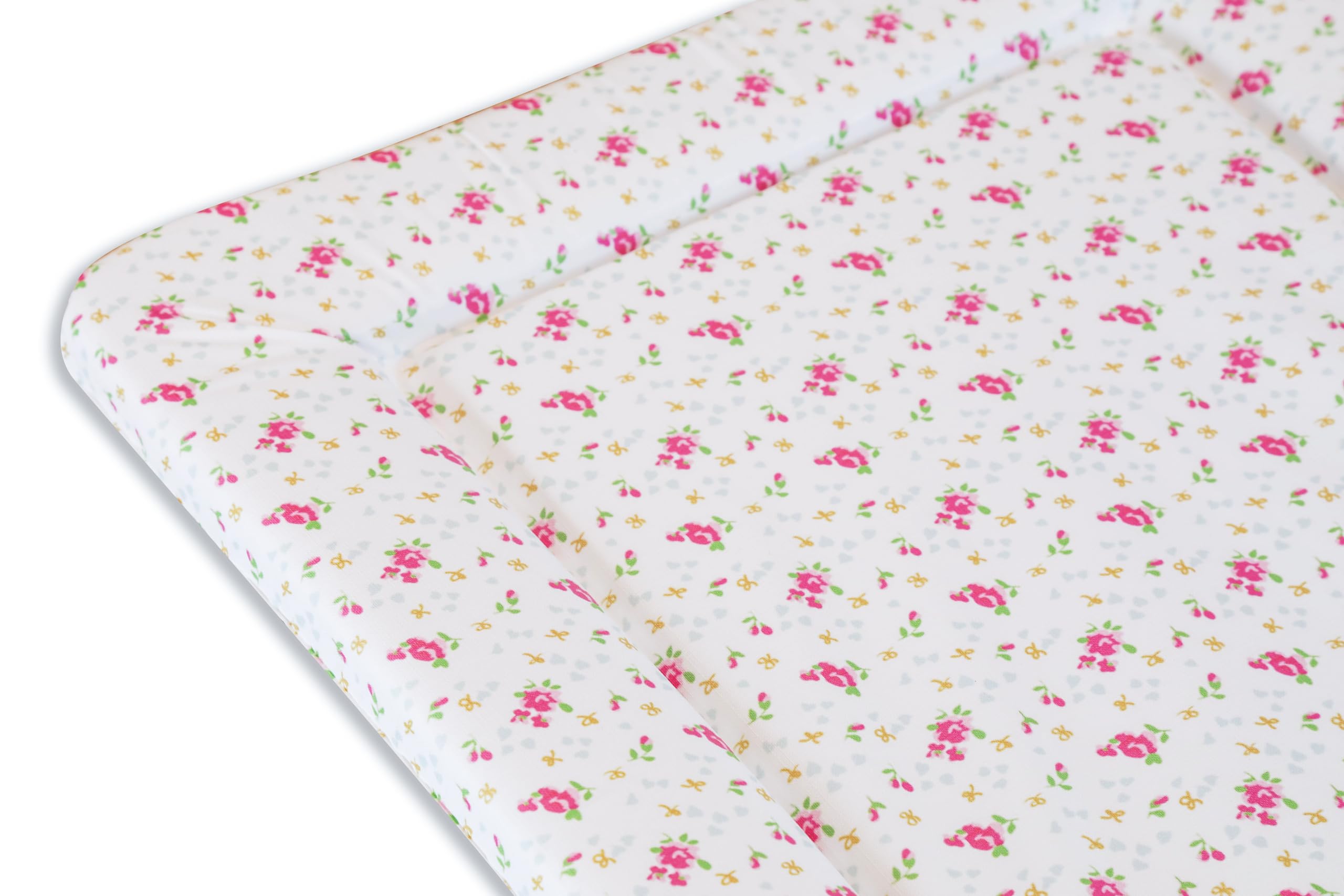 KATY Deluxe Baby Mädchen Wickelunterlage Wasserdicht mit erhöhten Kanten Vintage Rosen Design Creme und Rosa
