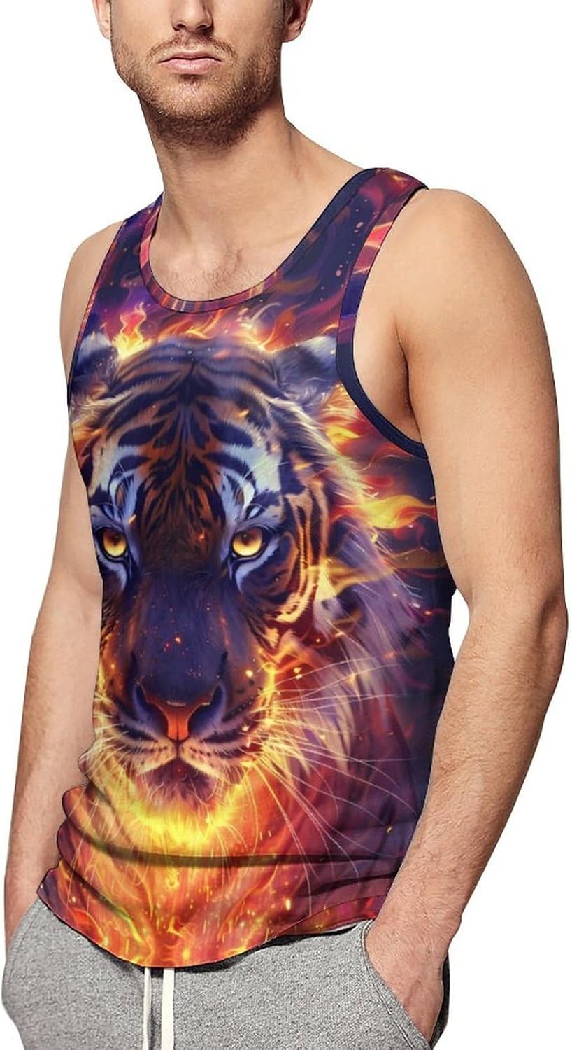 Fire Tiger Men's Tank Top Sleeveless Muscle Shirts Vest Beach T Shirts for Workout Gym