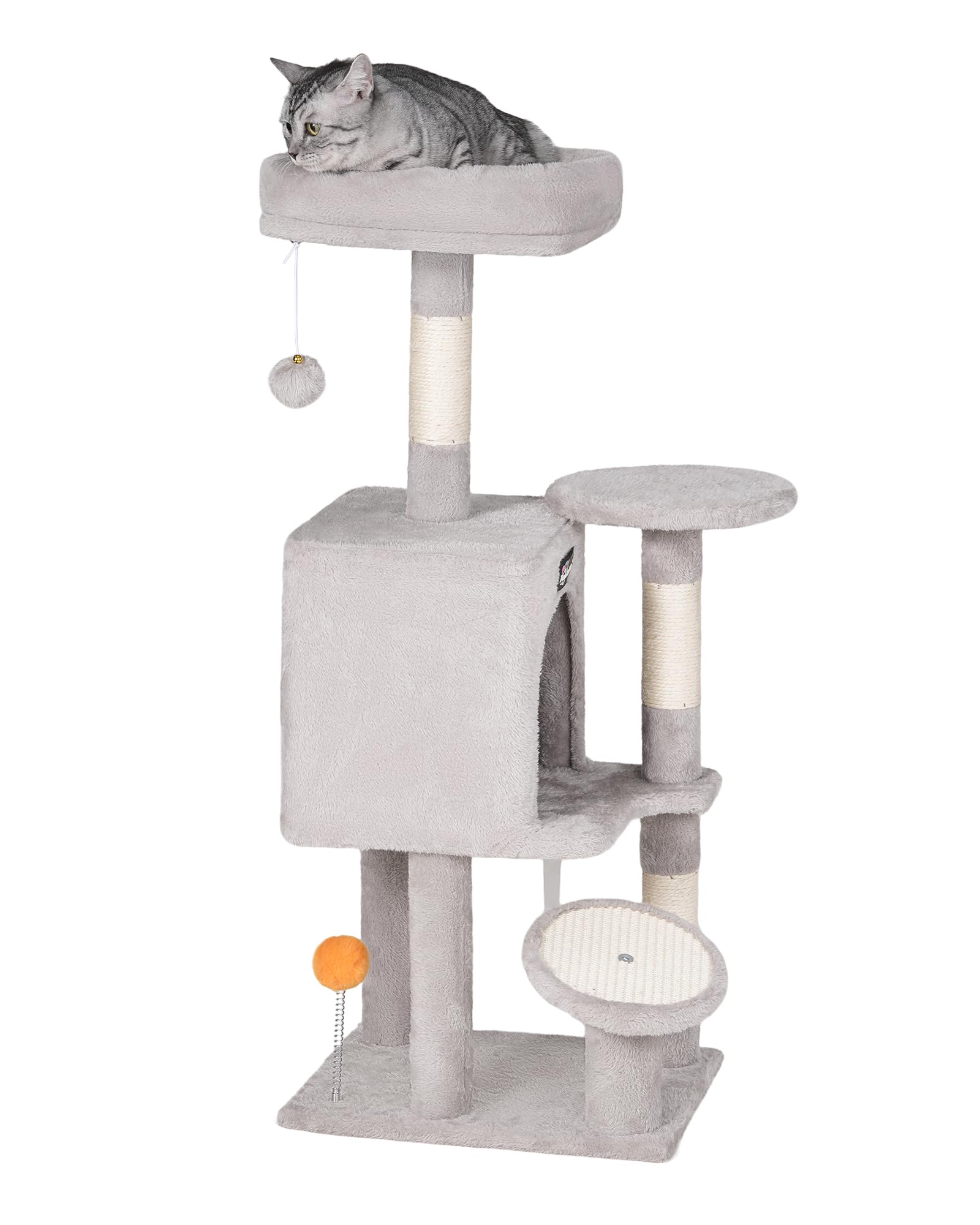 FourFurPets Small Cat Tree, Multi-Level Cat Tree for Indoor Cats, Cat Tower with Scratching Post, Cat Condo for Kittens, 39.4 inch, Light Gray