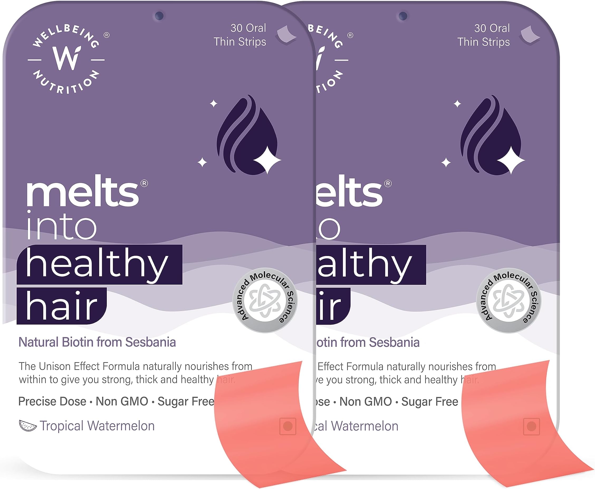 Melts Healthy Hair | Plant Based Biotin, Zinc, Bamboo Extract, Folic acid for Hair Nourishment, Strength and Thickness (60 Oral Strips)