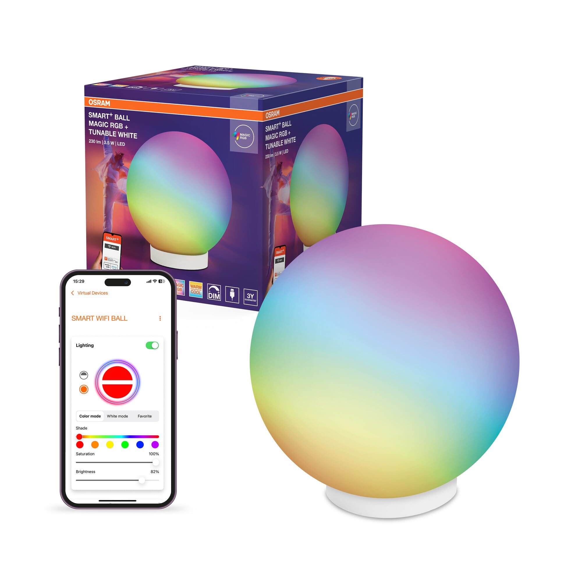 OSRAM SMART+ WiFi BALL LIGHT Lampada da tavolo, 5W, 200lm | Smart+ Wifi Ball Magic, Party Lighting Special and Mood Light, Bianco, 30000 h, confezione da 1