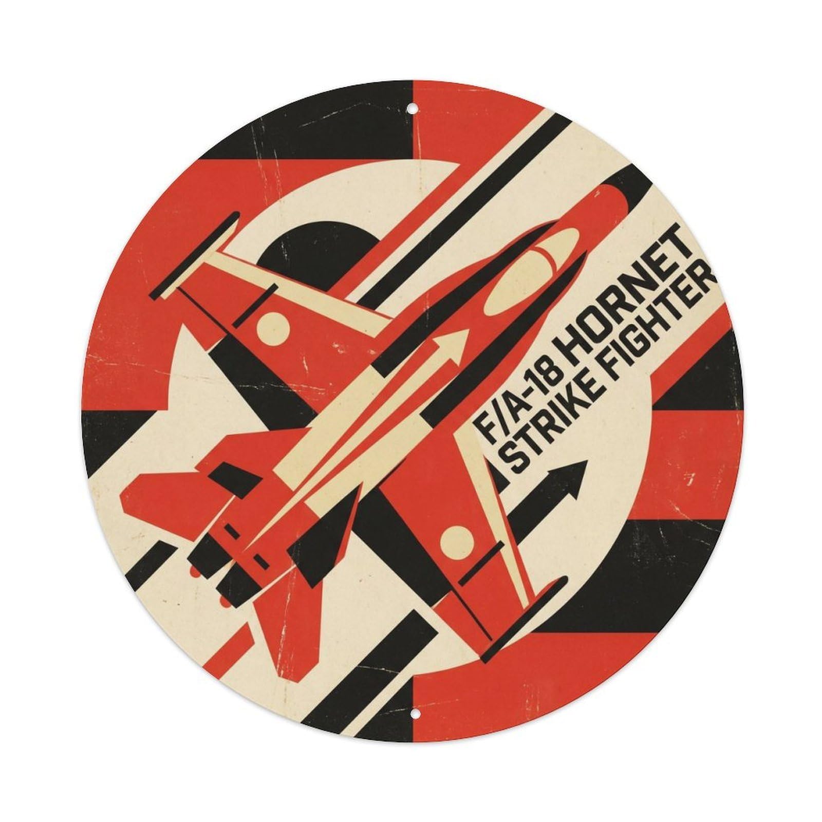 FA-18 Hornet Naval Strike Fighter Jet Constructivist Metal Tin Sign Plaque Wall Decor for Cafe, Man Cave, Club Bar, Office, Home Garden Round Metal Poster 8x8Inch
