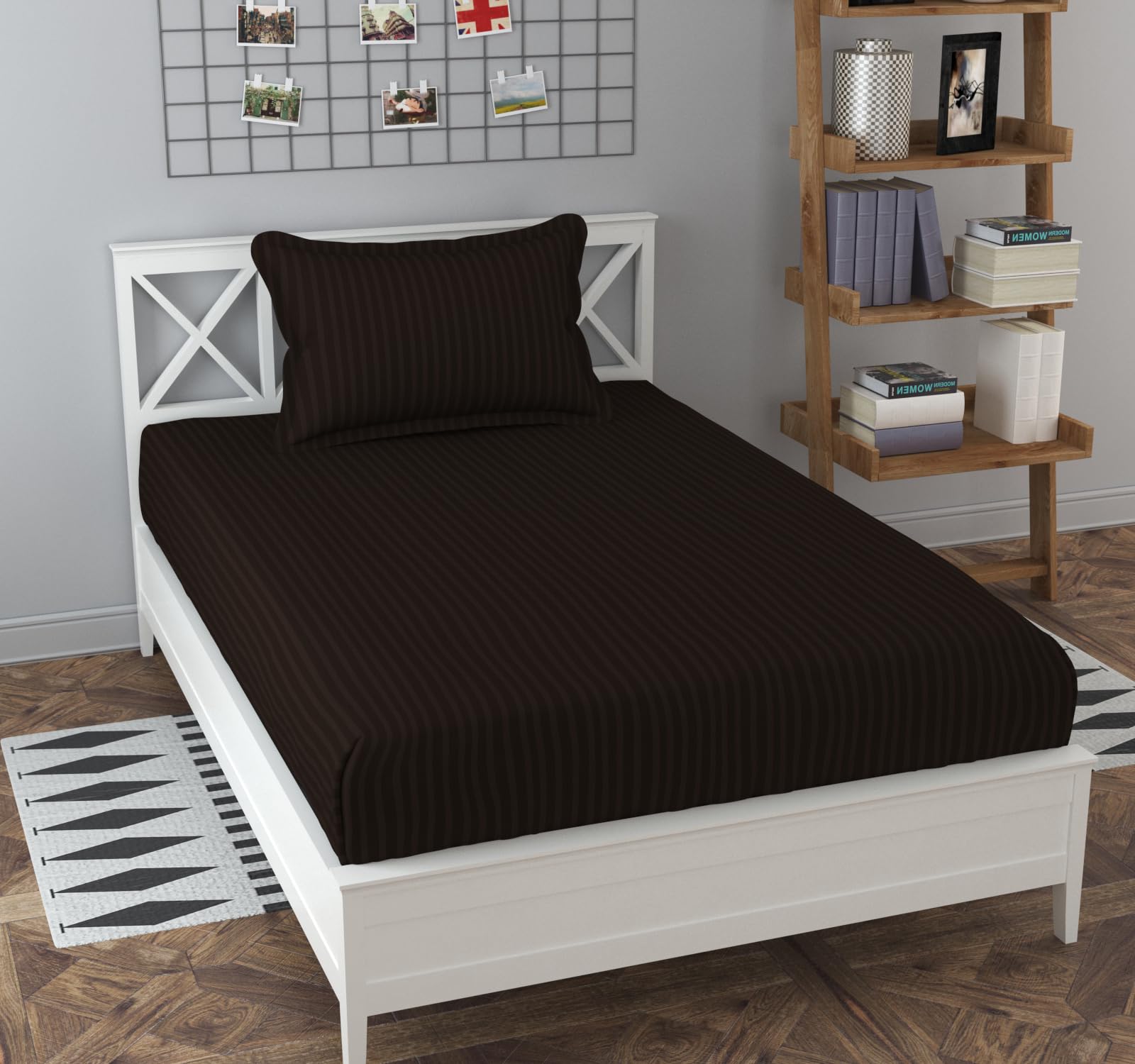 Olive Striped Cotton Bedsheet - Single Bed -8