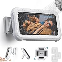 Vista 9 de Soporte para teléfono de ducha impermeable con rotación de 360°, ángulo ajustable, soporte para teléfono montado en pared para espejo de baño, Negro