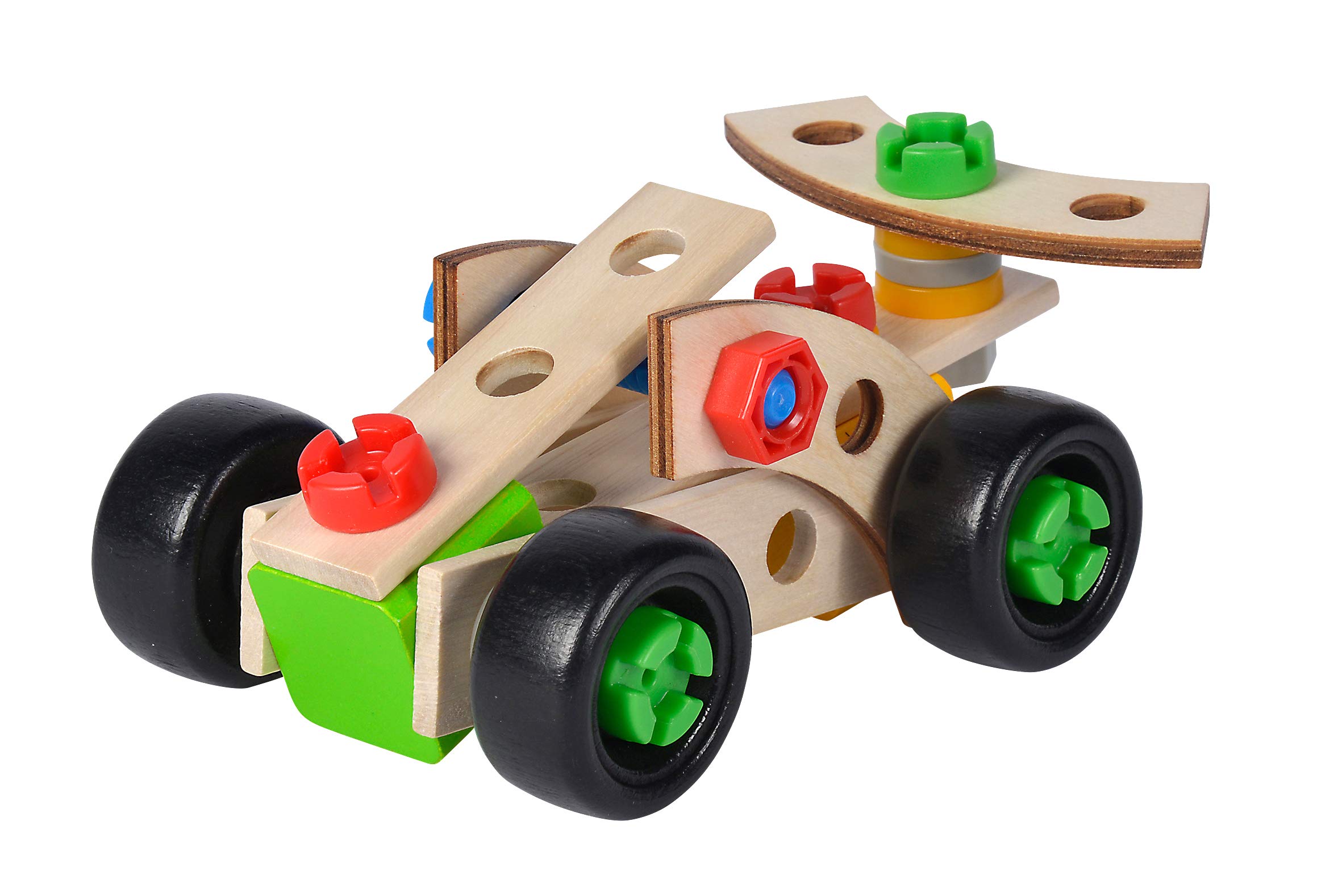 Eichhorn Constructor 100039007 Wyścigówka 3w1, 35 elementów, zestaw drewnianych klocków konstrukcyjnych, 3 modele do złożenia, FSC® 100%, prezent dla dzieci od 3 lat