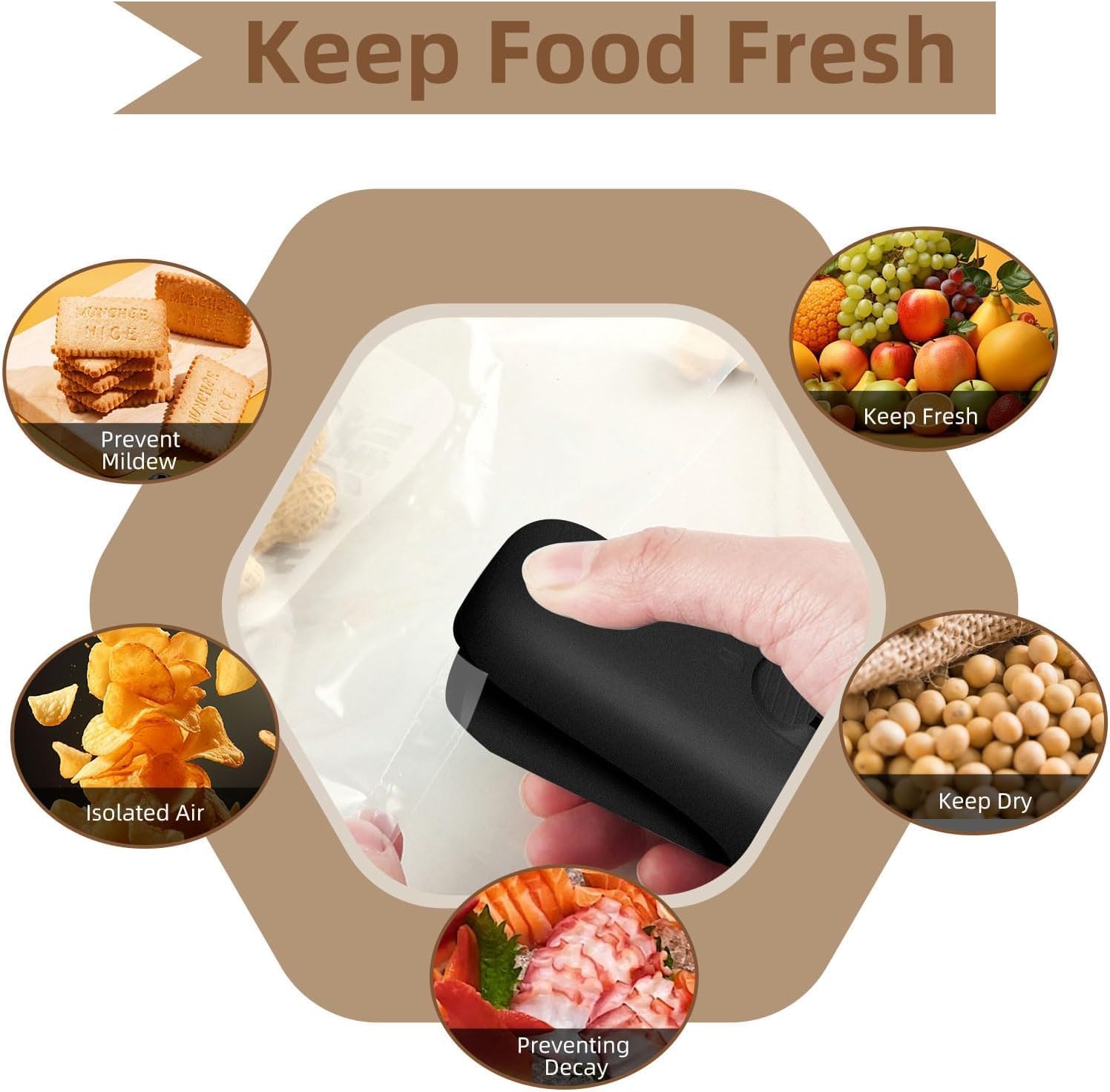 Mini Bag Sealer, Bag Sealer Heat Seal with Cutter, 2 in 1 Heat Sealer Portable Resealer Machine for Chip Bags, Plastic Snack Bags Food Storage (Batteries Included) Mini Black