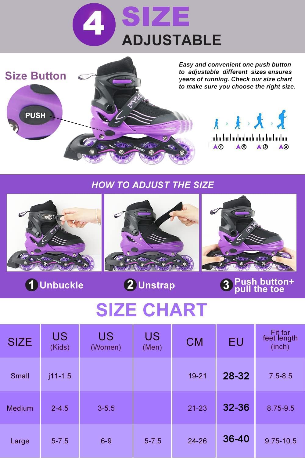 Rollers en Ligne pour Enfants Filles et garçons, Taille réglable, pour Enfants, Adultes, Patins à roulettes pour l'intérieur et l'extérieur, Noir et Blanc