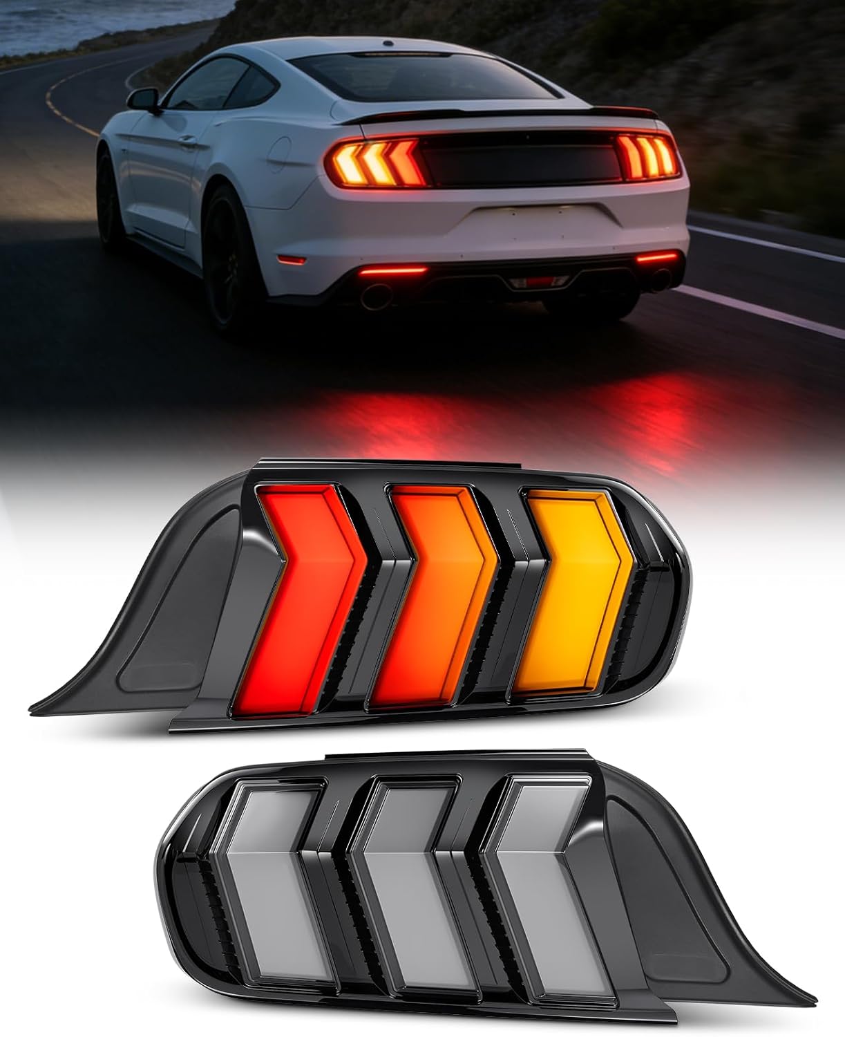 LED Tail Lights Assembly for 2015–2023 Ford Mustang 6th Gen, Sequential Turn Signals with Start-Up Animation, Fits Coupe/Convertible, Shelby GT350 2016–2020 GT500 2020–2023, IP67 Waterproof Rear Lamps