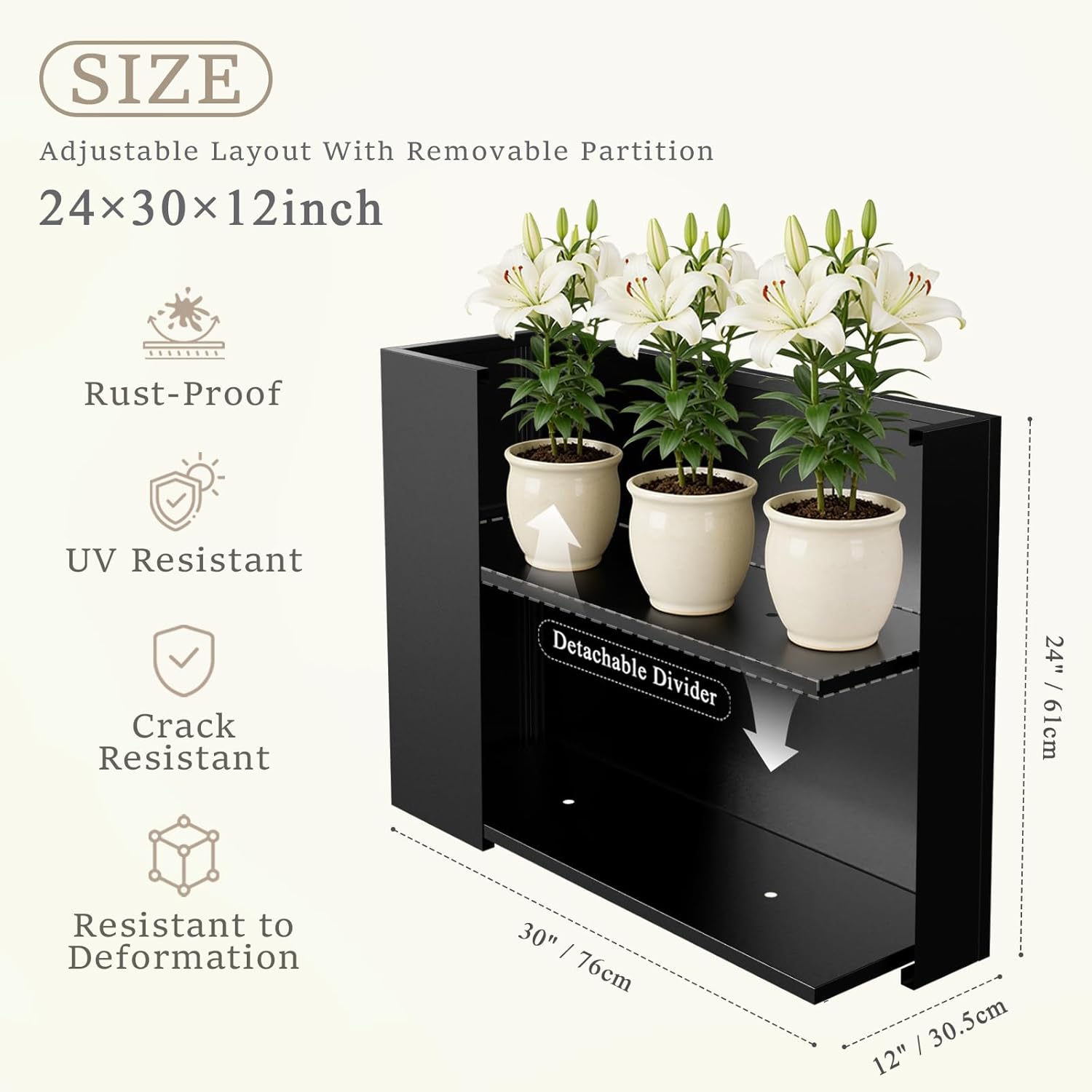 Baotree Metal Planter Box for Outdoor, Garden Planter Spliced Flower Pot with with Removable Insert Shelf, Rust Resistant for Indoor Outdoor Patio Porch Commercial Residential-30 x 24" x 12"