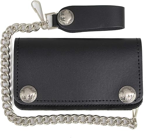 Miniatura 7 de Milwaukee Leather MLW7801 - Cartera larga de cuero para hombre de 6 pulgadas con cadena de acero inoxidable antirrobo y broches de níquel búfalo,