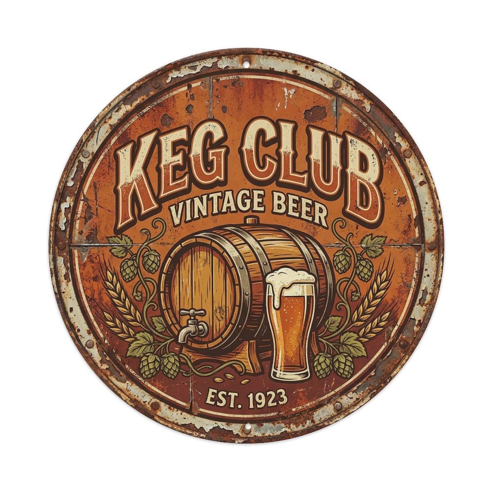 Vintage Beer Barware Keg Club Retro Bar for Pub Vintage Metal Tin Sign Plaque Wall Decor for Cafe, Club Bar, Office, Garden Metal Poster 8x8Inch