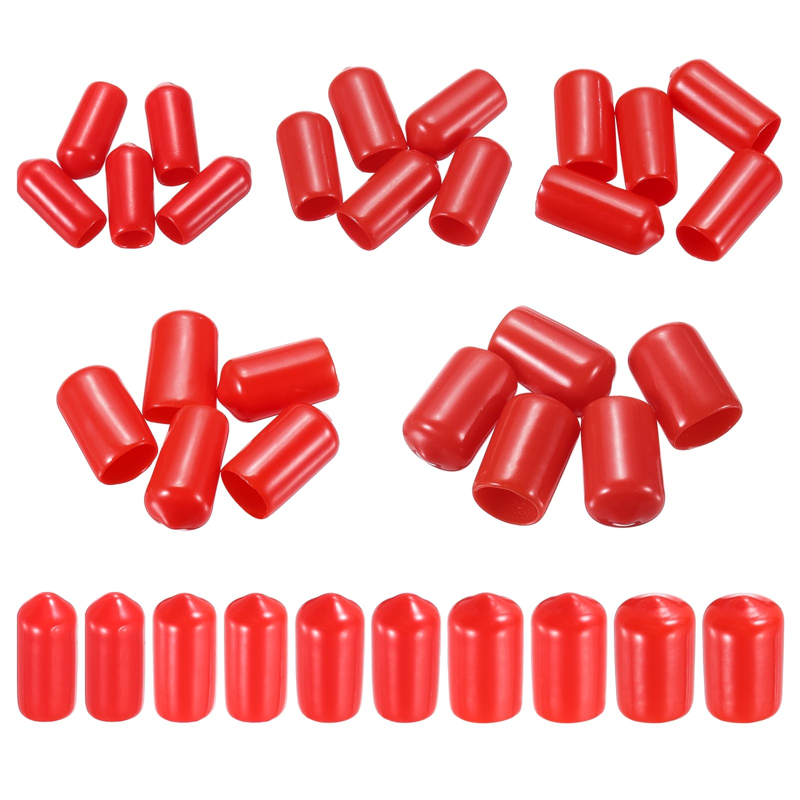 MECCANIXITY 50pcs Round End Protective Caps Rubber Cover 1/4" 5/16" 3/8" 7/16" 1/2" Red Screw Protector for Screw Bolt, Plumbing Pipe