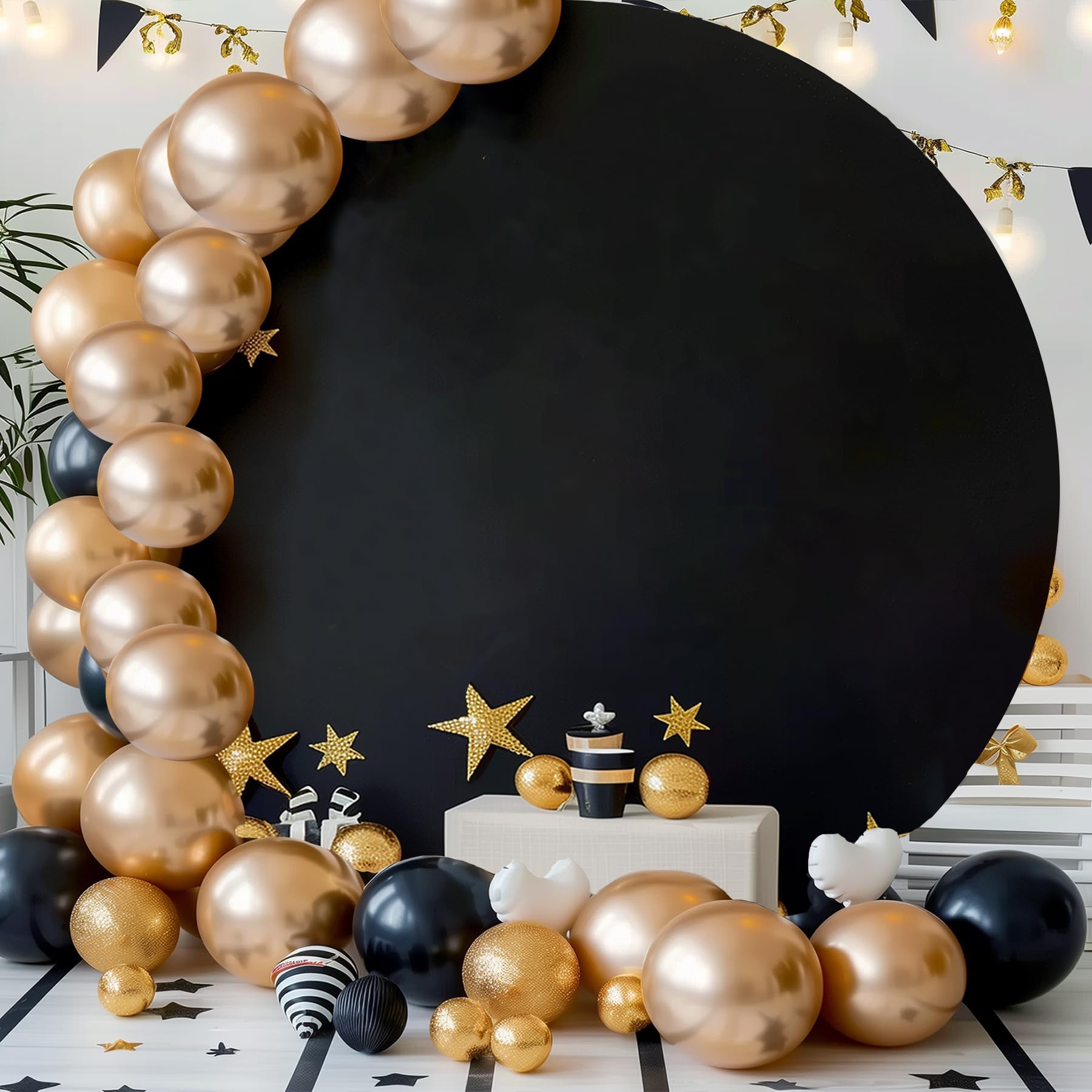 Haefoo 7.2FT Black Round Backdrop Cover for 5 to 7.2ft Circle Arch Stand - Adjustable Wrinkle Free Circle Backdrop Cover for Birthday, Wedding, Baby Shower Photography Party Background Decor