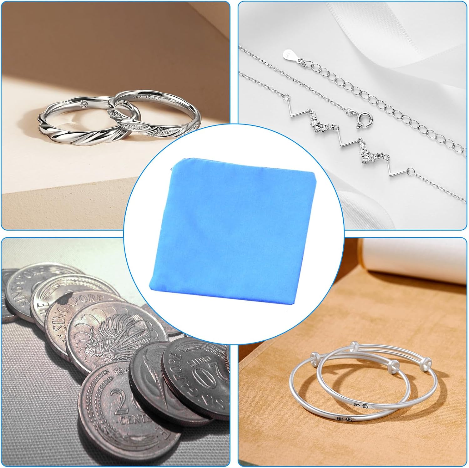 48 Piece Zippered Jewelry Storage Bags Anti Tarnish Silver Protector bags with Secure Pouches Jewelry Tarnish Prevention Cloth Pouches for Necklace Earrings Bracelet Silverware(4 x 4 In,Blue)