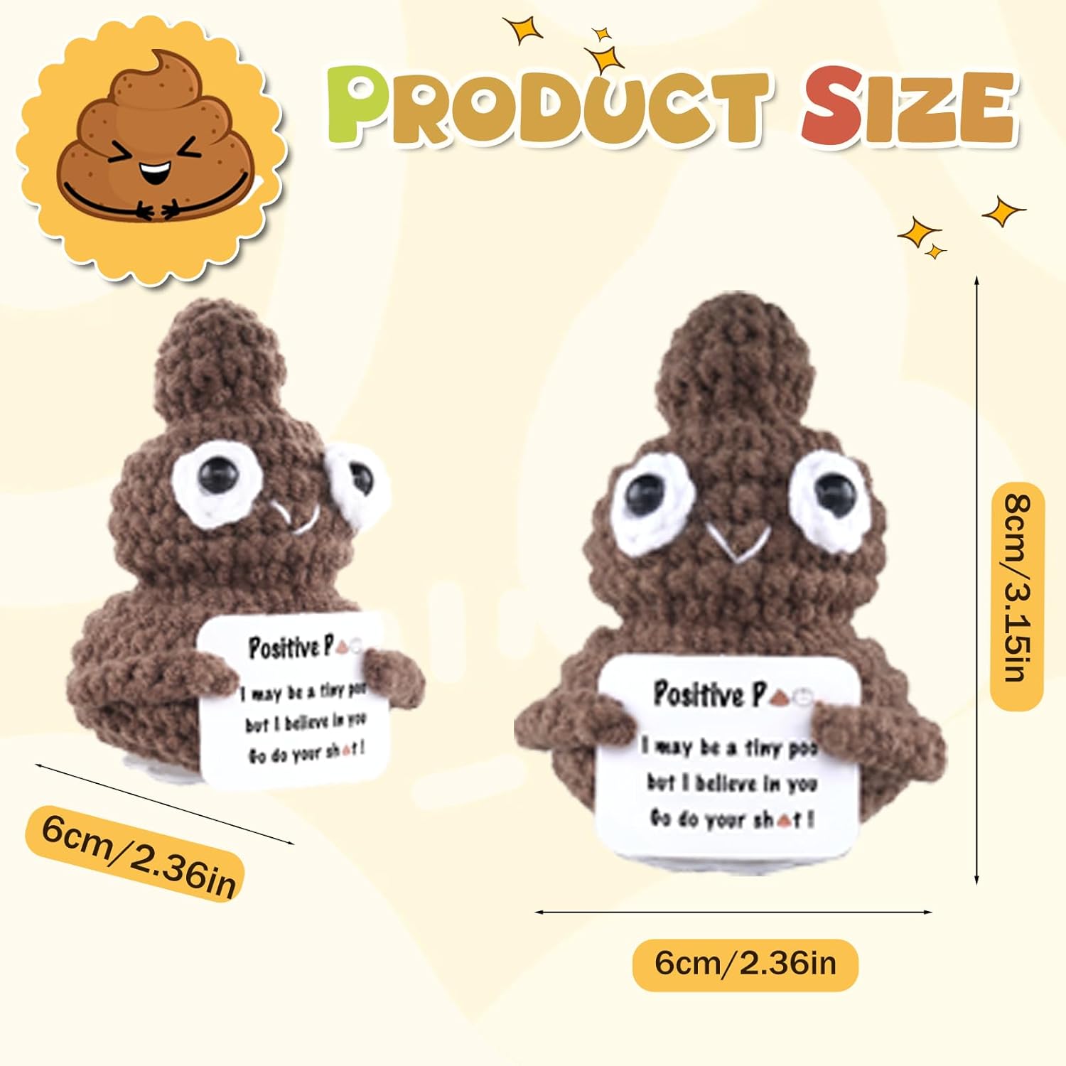 Emotional Support Crochet Positive Plush Funny Gag Poop Gifts for Adult Men Women Friends,Coworkers,Weird Things Stuff Office Decor （Positive Poo）