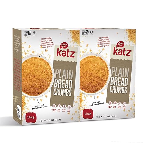 Katz Gluten Free Pan rallado liso sin sazonar. Revestimiento crujiente y sabroso. Perfecto para hornear y cocinar. Kosher, sin lácteos, sin soja,