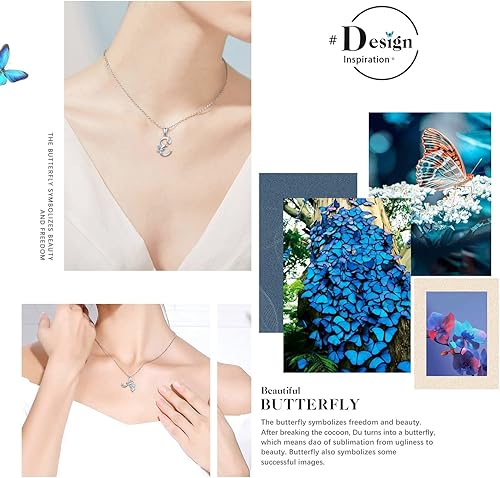 Miniatura 5 de EUDORA Sterling Silver Butterfly Initial Necklaces for Women, Elegant Letter Neckles Personalized Gift for Mother, Sister, Daughter, 18 inch Chai