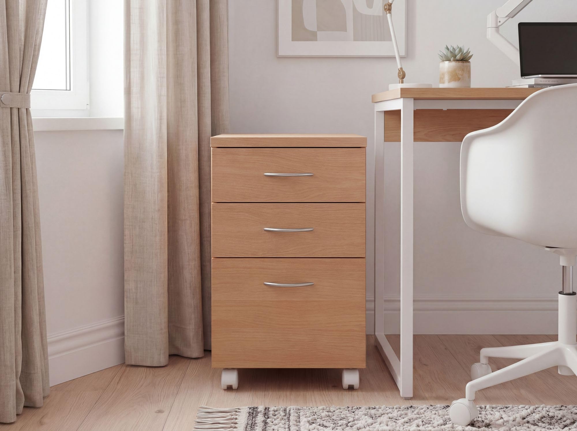 FineBuy Caisson à roulettes Ottawa 40x45x60 cm Hêtre avec 3 Tiroirs | chariot blocables roulettes pour le bureau, se glisse sous le bureau
