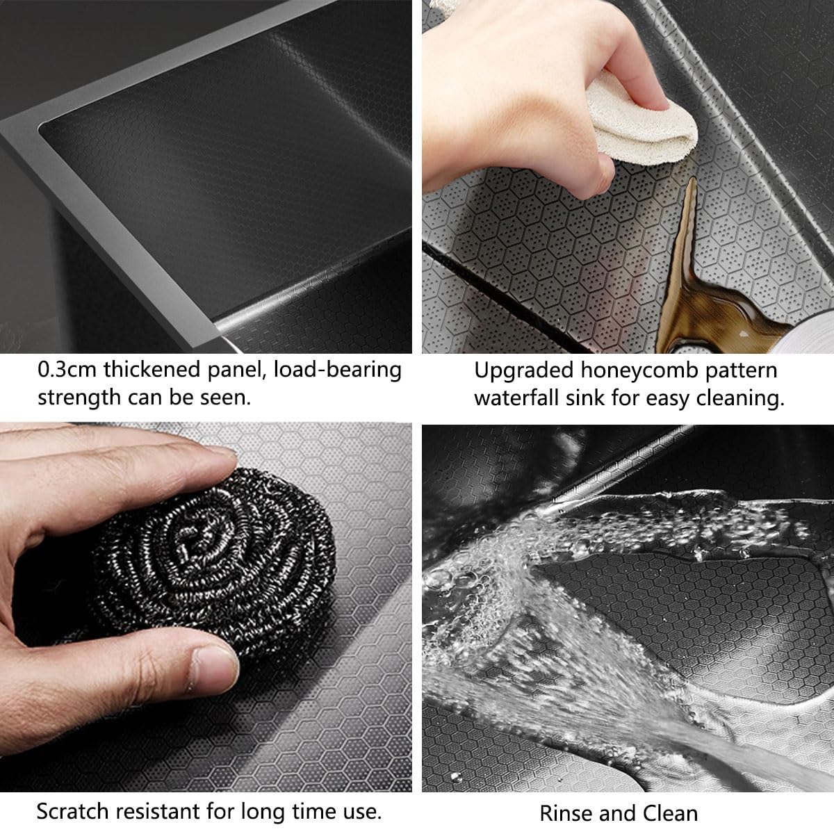 Evier Cuisine, Évier Cascade sous Plan en INOX 304 Noir Autoportant, Evier Simple Multifonction avec Panier Vidange et Robinet pour Bar Cuisine de Préparation de Poste Travail(80 * 46cm)
