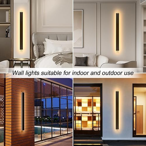 Miniatura 6 de GREMLBUK Paquete de 2 lámparas de pared para exteriores de 59 pulgadas, aplique de pared LED largo para exteriores, lámpara de pared moderna de 3000