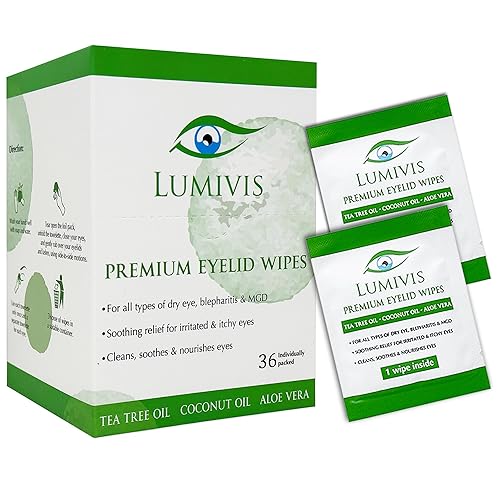 Lumivis Toallitas para párpados y pestañas con aceite de árbol de té, 36 unidades, limpiador diario de ojos para blefaritis, picazón, ojos de