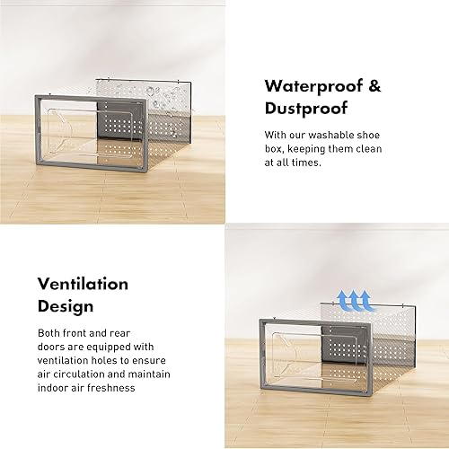 Miniatura 5 de Caja de almacenamiento de zapatos, paquete de 15 organizadores apilables de plástico transparente para armario, contenedores de zapatos de diseño