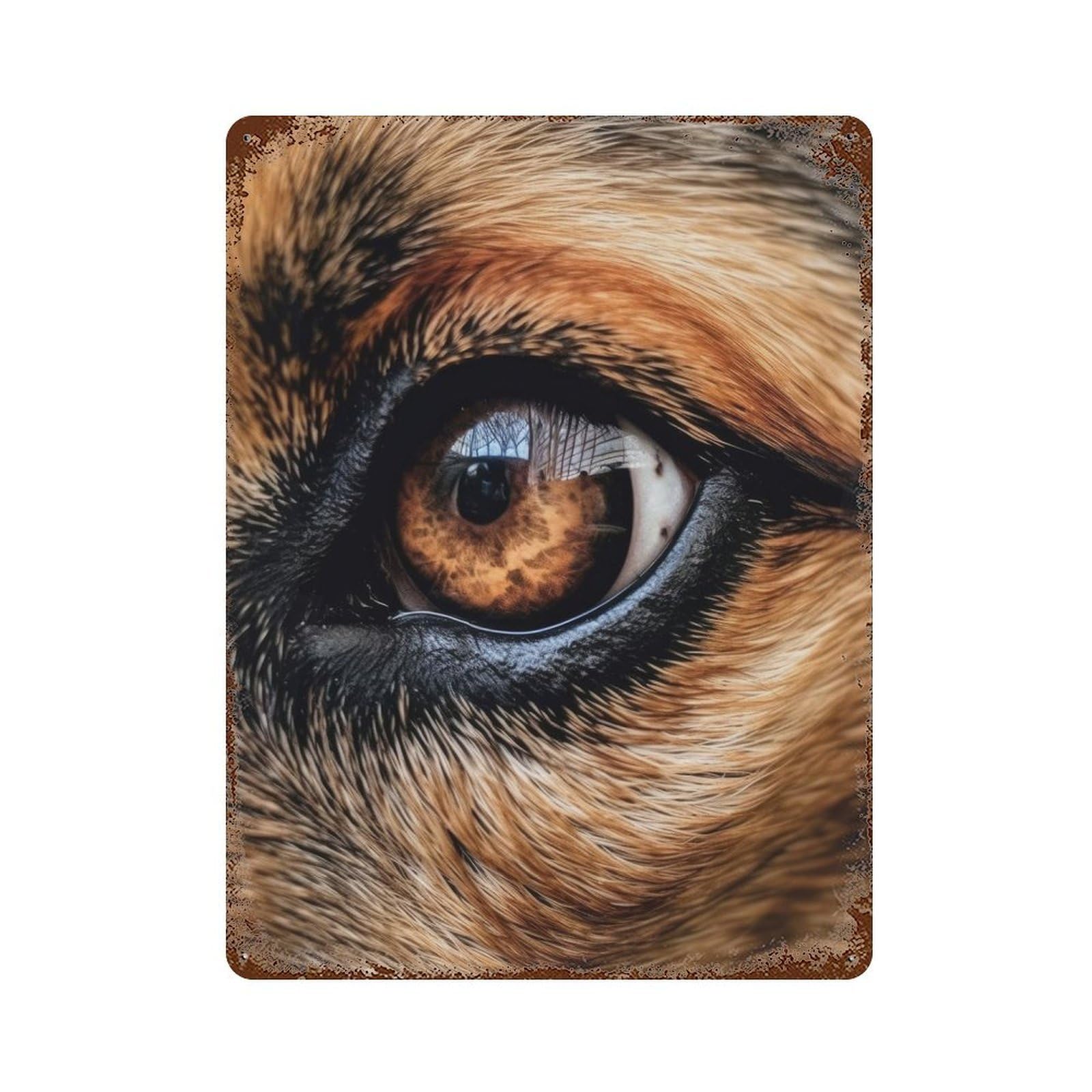 German Shepherd Eye Aged Metal Wall Plaque 15.7"x11.8", Ideal for Garage, Bar And Workshop Decor