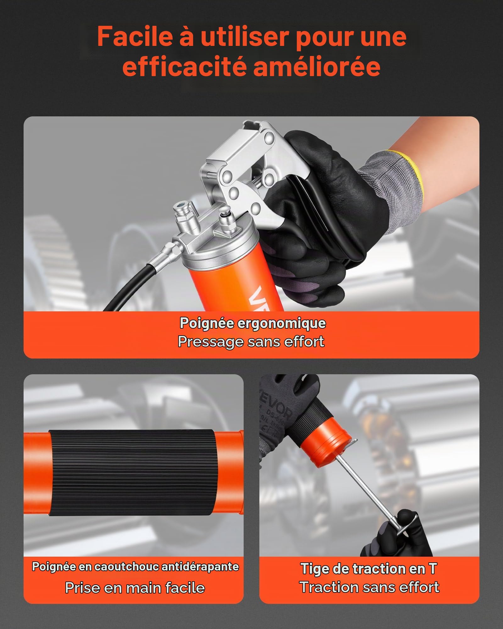 VEVOR Pistolet à Graisse Manuel 551 bar Pistolet Graisseur Poignée 0,4 L pour Machines Automobiles Agricoles Industrielles, Flexible 45,7 mm Raccord de Graisseur Tube d'Extension Rigide 1 Buse Pointue