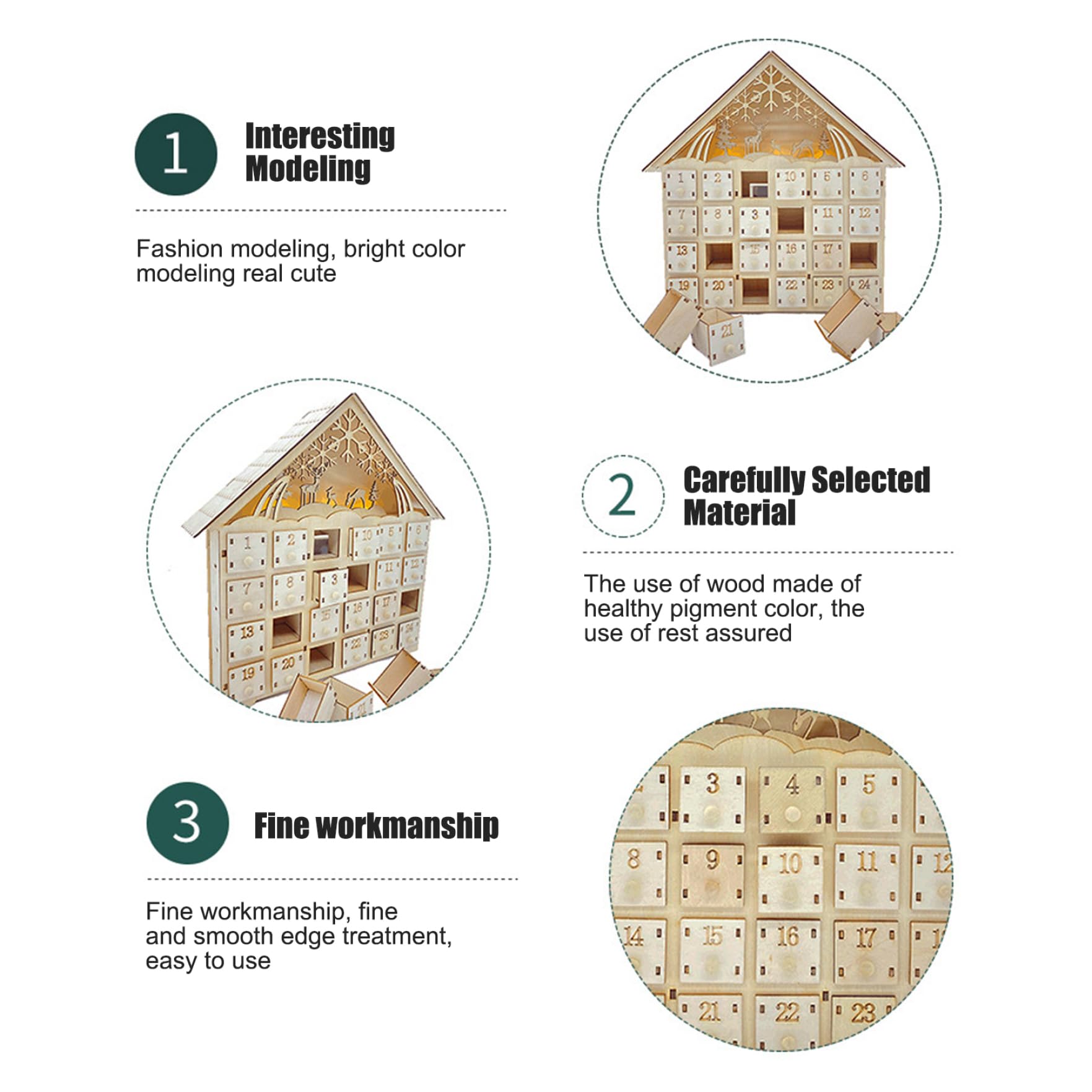 Calendario dell'Avvento in legno con 24 cassetti 10 x 2 x 12" Calendario dell'Avvento di Natale a LED Calendario dell'Avvento vuoto da riempire da soli Conto alla rovescia Regali di Natale per decoraz