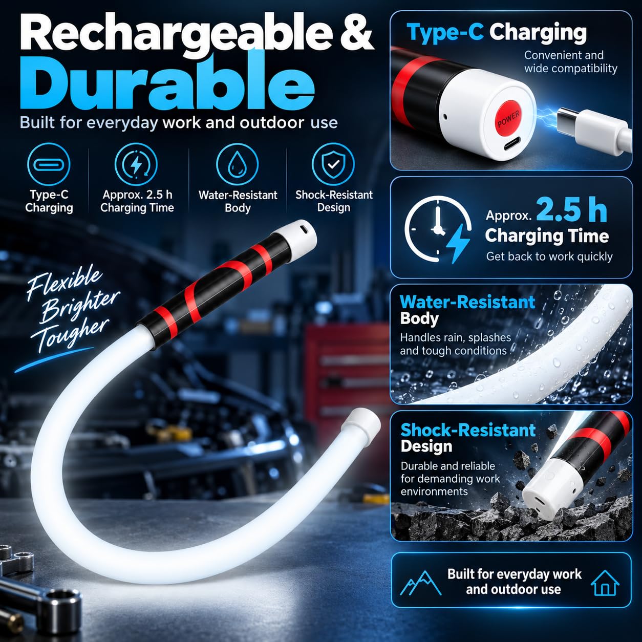 Luz de trabajo LED portátil y flexible, lámpara de inspección de silicona