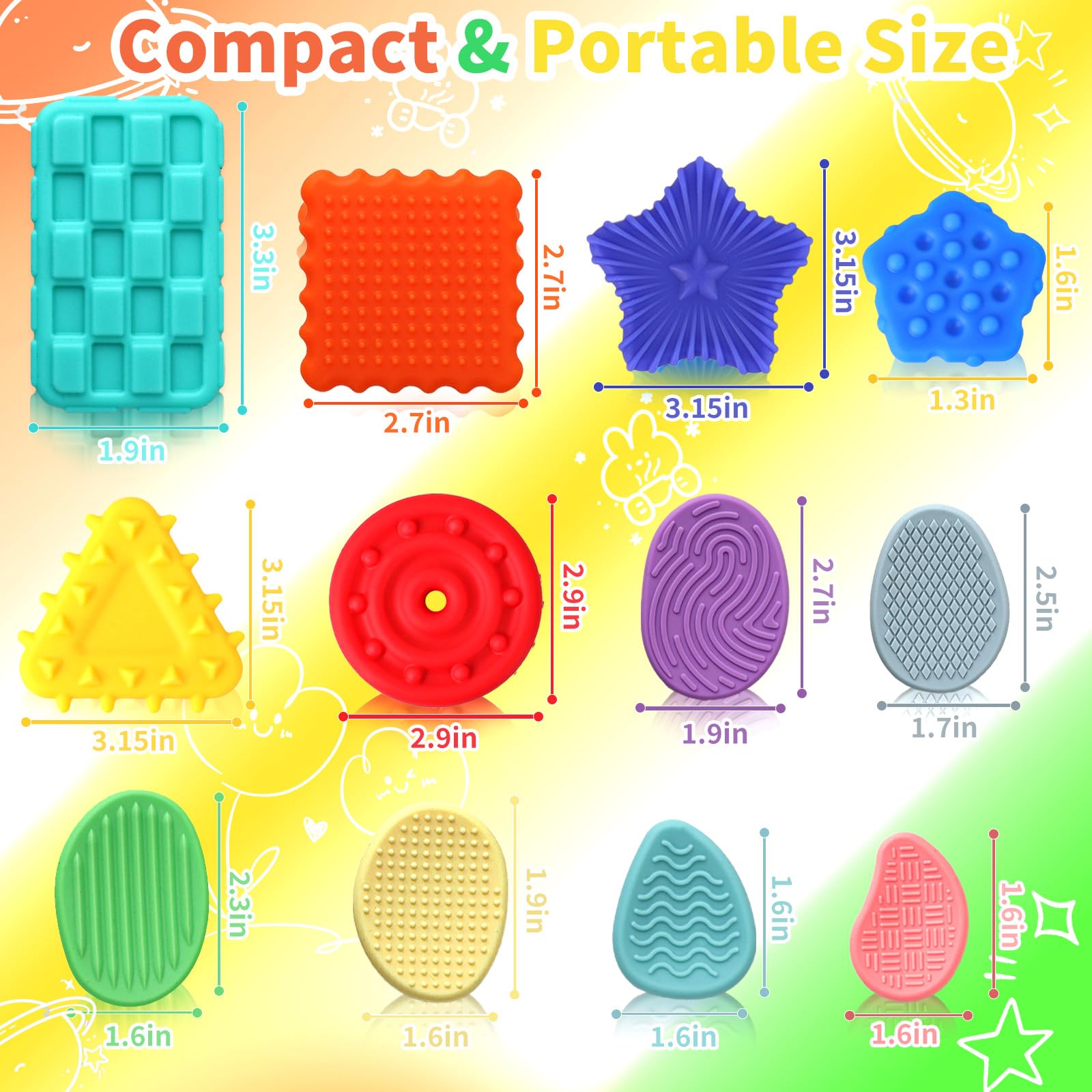 ddLUCK 12 Pack Sensory Fidget Toys for Autism Silicone Textured Worry Stone for ADHD Stress Anxiety Relief Travel School Small Fidgets Stones Play Toys for Kids Adults with Plastic Box - Image 2