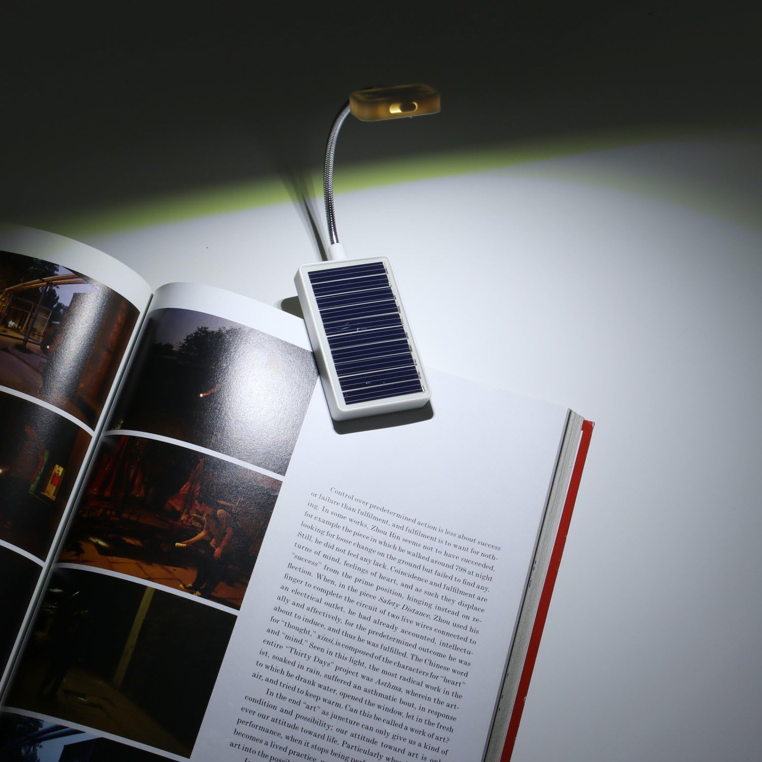 Glovion Solar Clip on Book Light LED Reading Light USB Rechargeable and Solar Powered,2 Brightness Settings Flexible Neck& Clip-on-White
