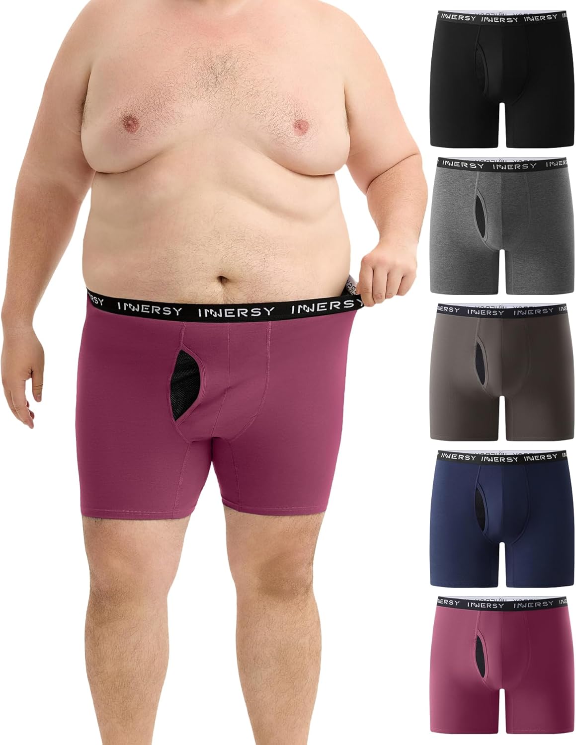 INNERSY Men's Big and Tall Boxer Briefs Cotton Stretch Moisture Wicking Underwear 5-Pack