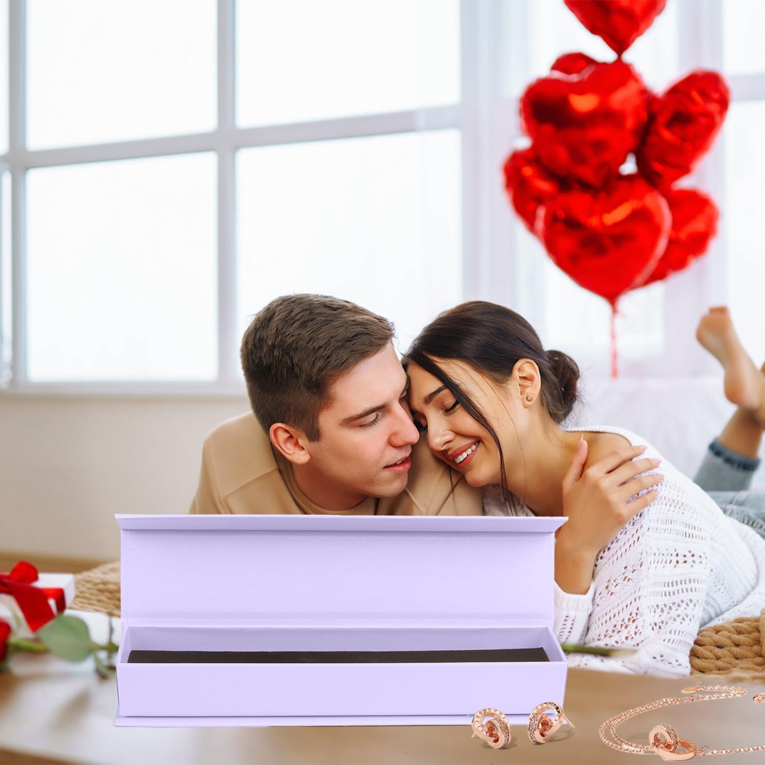 Jewelry Gift Box, 12 Pack Velvet Lined Style Box for Necklace & Bracelet Organizer Elegant Jewelry Storage Box for Gift Giving Flip-Up Design Ring & Necklace Packaging, 8.3x1.8x1.4 Inches (Purple)