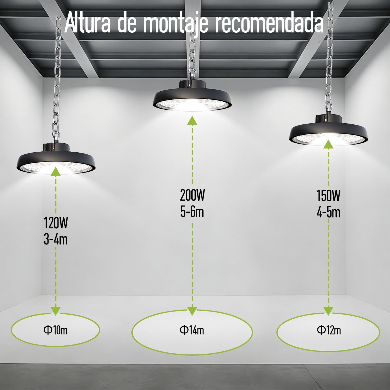 200W UFO LED Lámpara de Alta Bahía 32000LM Campana Led Industrial CCT Regulable 120W/150W/200W Focos Led Interior Techo IP65 Impermeable 60-110º Para AlmacénGaraje Fábrica Taller