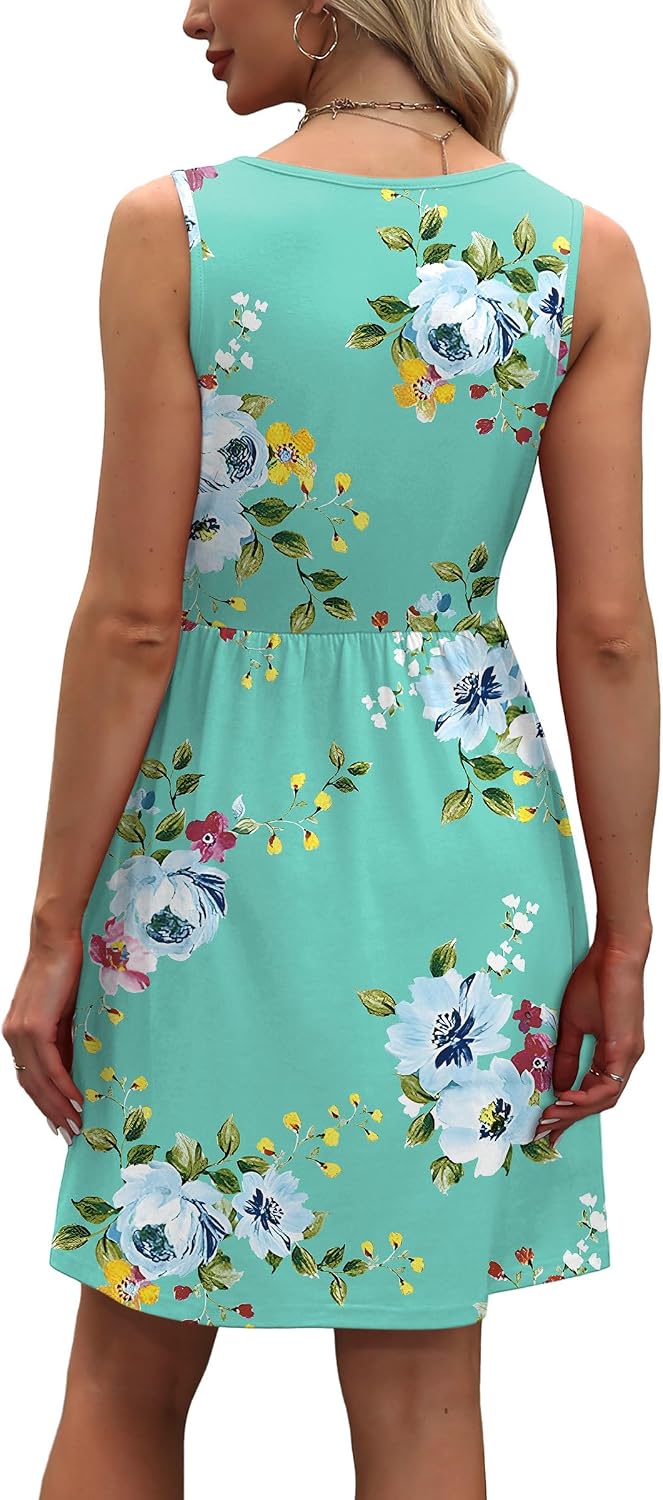 WIHOLL Women's Summer Dress 2026 A-Line Sleeveless Casual Sundress with Pockets Floral/Solid image 5