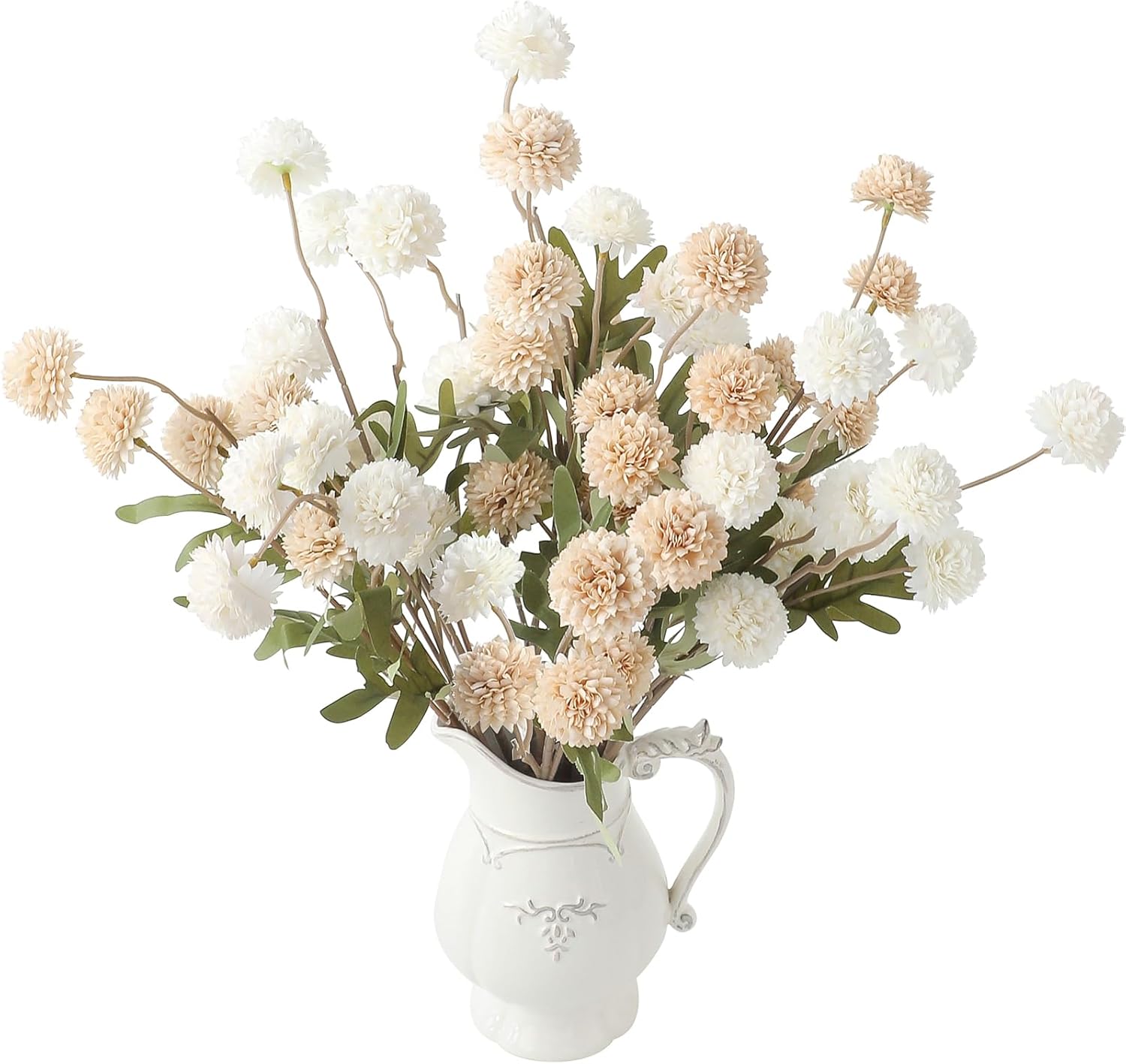 Floroom 9pcs Beige Ivory Mix Faux Silk Mums Artificial Flowers, Bulk Fake Small Mini Chrysanthemums with Stems for DIY Wedding Centerpieces Floral Arrangements Vase Fillers Home Decorations