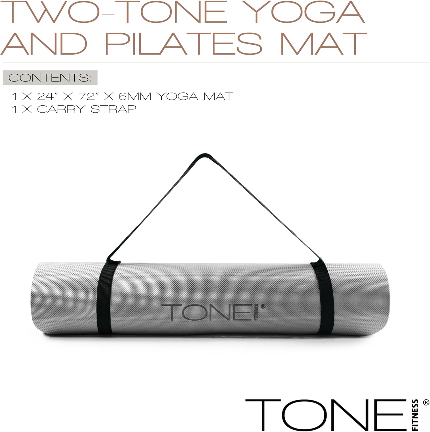 TONE Fitness Yoga Mat 1/4" Thick Non Slip Exercise & Pilates Mat for Home Workouts with Carrying Strap | Multiple Options