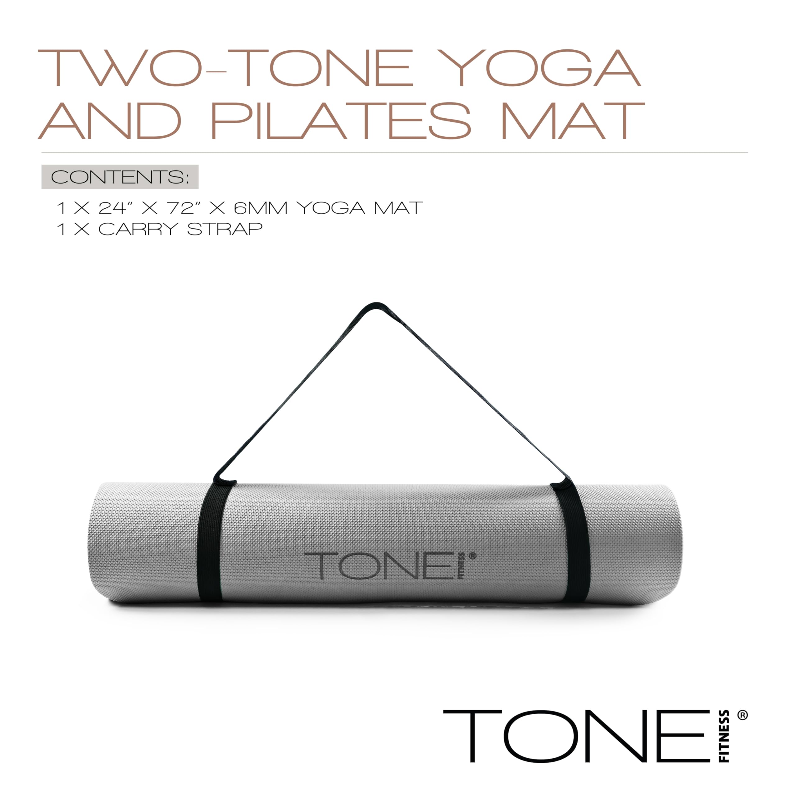 TONE Fitness Tappetino da yoga spesso 1/4" tappetino da allenamento antiscivolo e pilates per esercizi a casa con tracolla | Molteplici opzioni