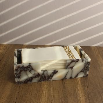 Natural Calacatta Viola Marble Napkin Holder 9.8"x4.9"x2.8", Guest Towel Holder, Paper Hand Basket for Bathroom/Kitchen/Restaurant