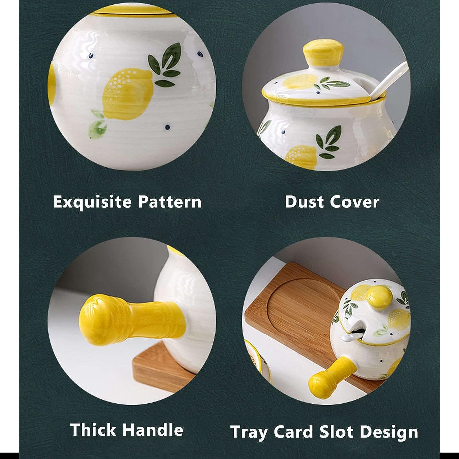 Tarro para especias, Juego de tarros cerámica for condimentos y especias con asa tapa, cuchara recipiente for cocina(C)