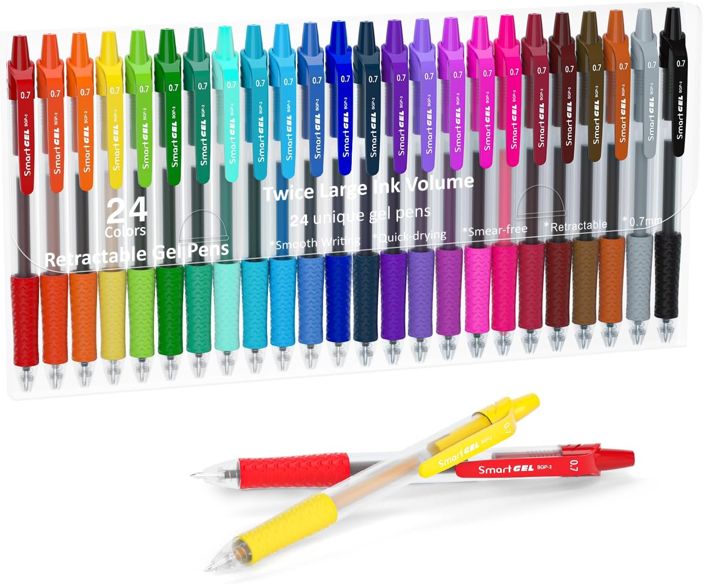 Lineon Colored Gel Pens, 24 Colors Retractable Gel Ink Pens with Grip, Medium Point(0.7mm) Smooth Writing Perfect for Adults and Kids Journal Notebook Planner, Writing in Office and School