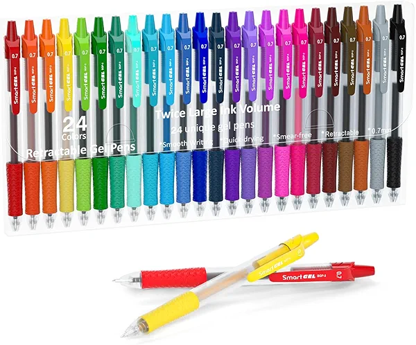 Colored Gel Pens, Lineon 24 Colors Retractable Gel Ink Pens with Grip, Medium Point(0.7mm) Smooth Writing Pens Perfect for Adults and Kids Journal Notebook Planner, Writing in Office and School