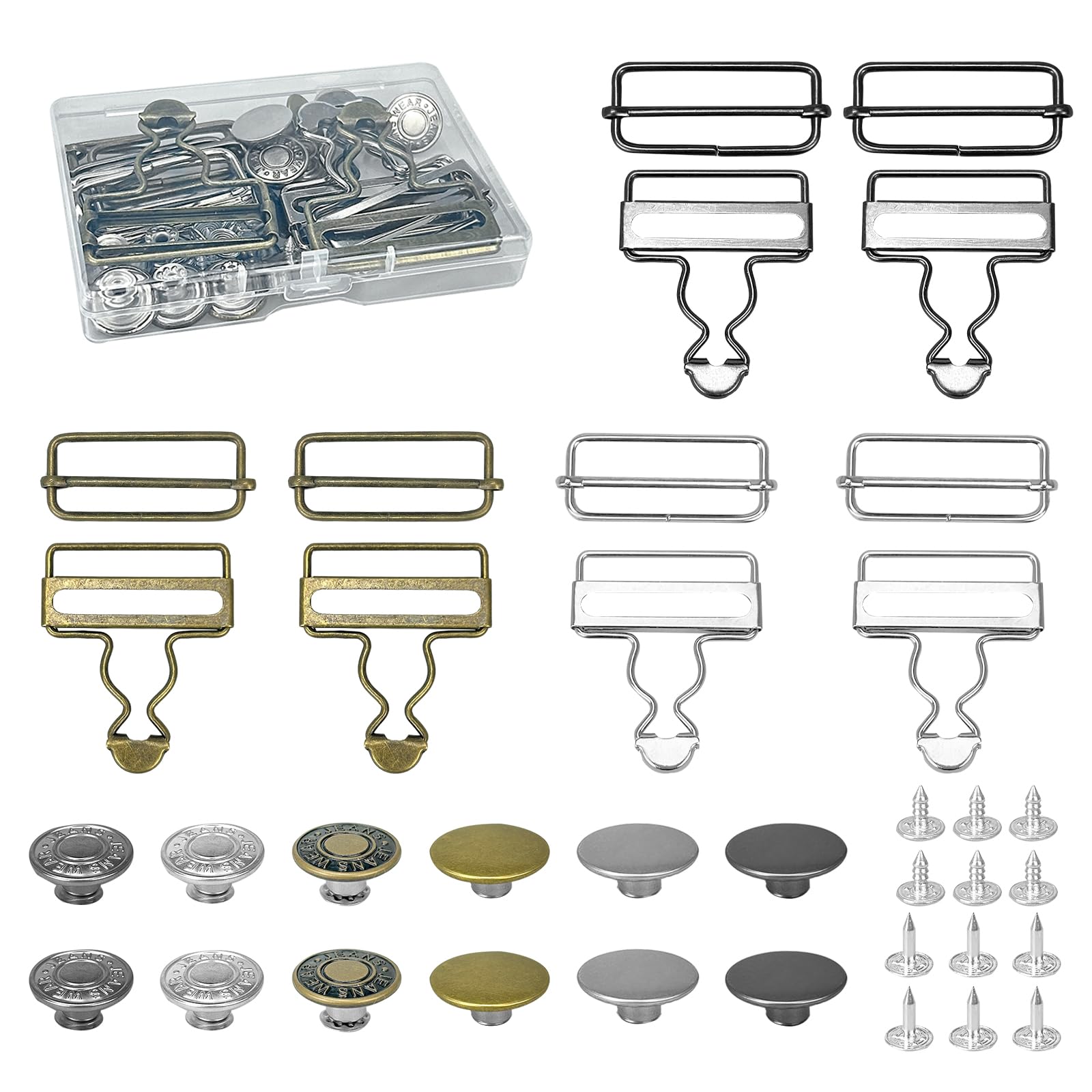 Trimming Shop 2 stuks metalen tuinbroekgespen met rechthoekige schuifsluitingen, 40 mm, voor bretels, handtassen, jassen, kinderoveralls, doe-het-zelf kleding, schortenjurken, zilver
