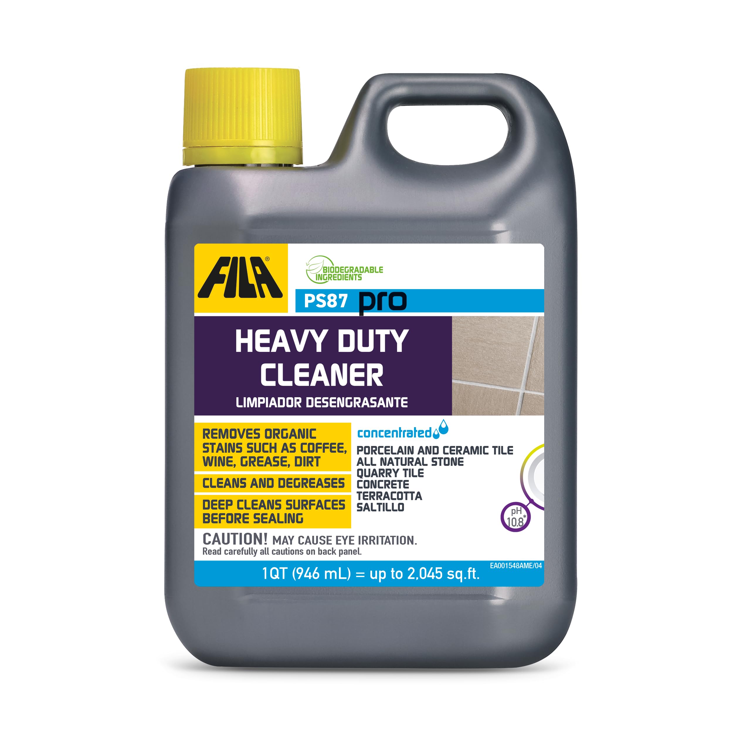 FILA Heavy Duty Cleaner PS87 PRO, Stain Remover Grease, Coffee, Wine, Wax, Ink, Hard Surface Floor Cleaner, ideal for Natural Stone, Terracotta, Quarry Tile, Concrete, Porcelain, 1 QT