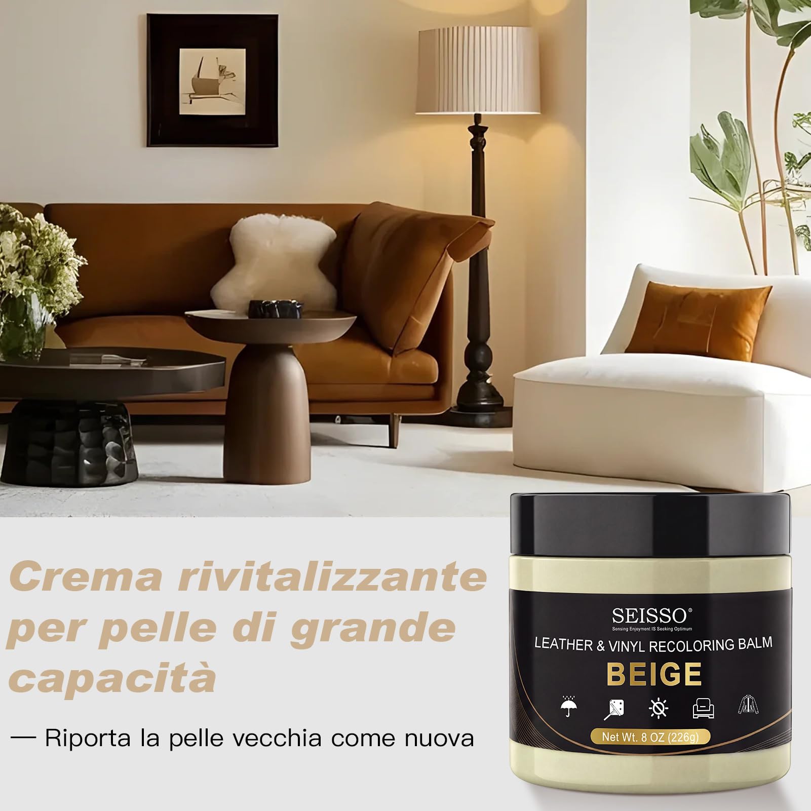 SEISSO Kit Riparazione Pelle Auto, Ripara Pelle Divano, Stucco per Pelle, Riparare i Sedili delle Auto, i Divani, i Cappotti, Le Scarpe, Le Crepe e i Graffi sulla Pelle, Colori: Beige